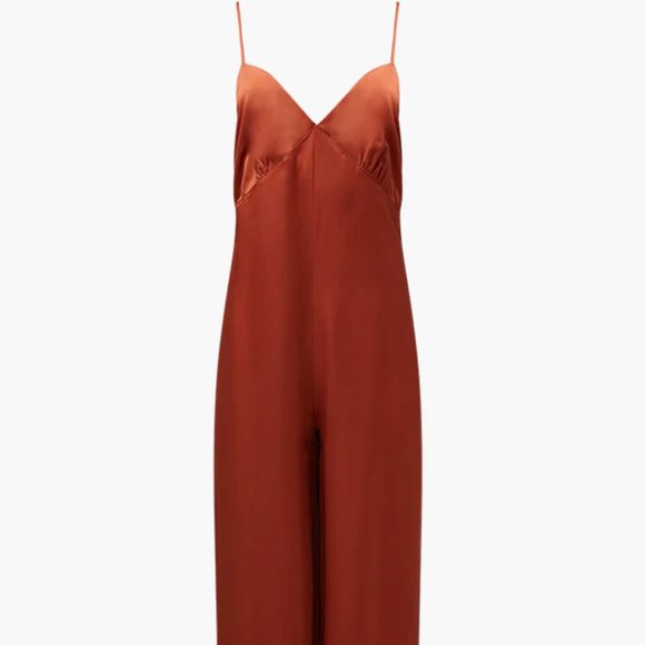 NEW WeWoreWhat Slip Sateen Wide Leg Jumpsuit in Clay Size S NWT - Picture 3 of 10